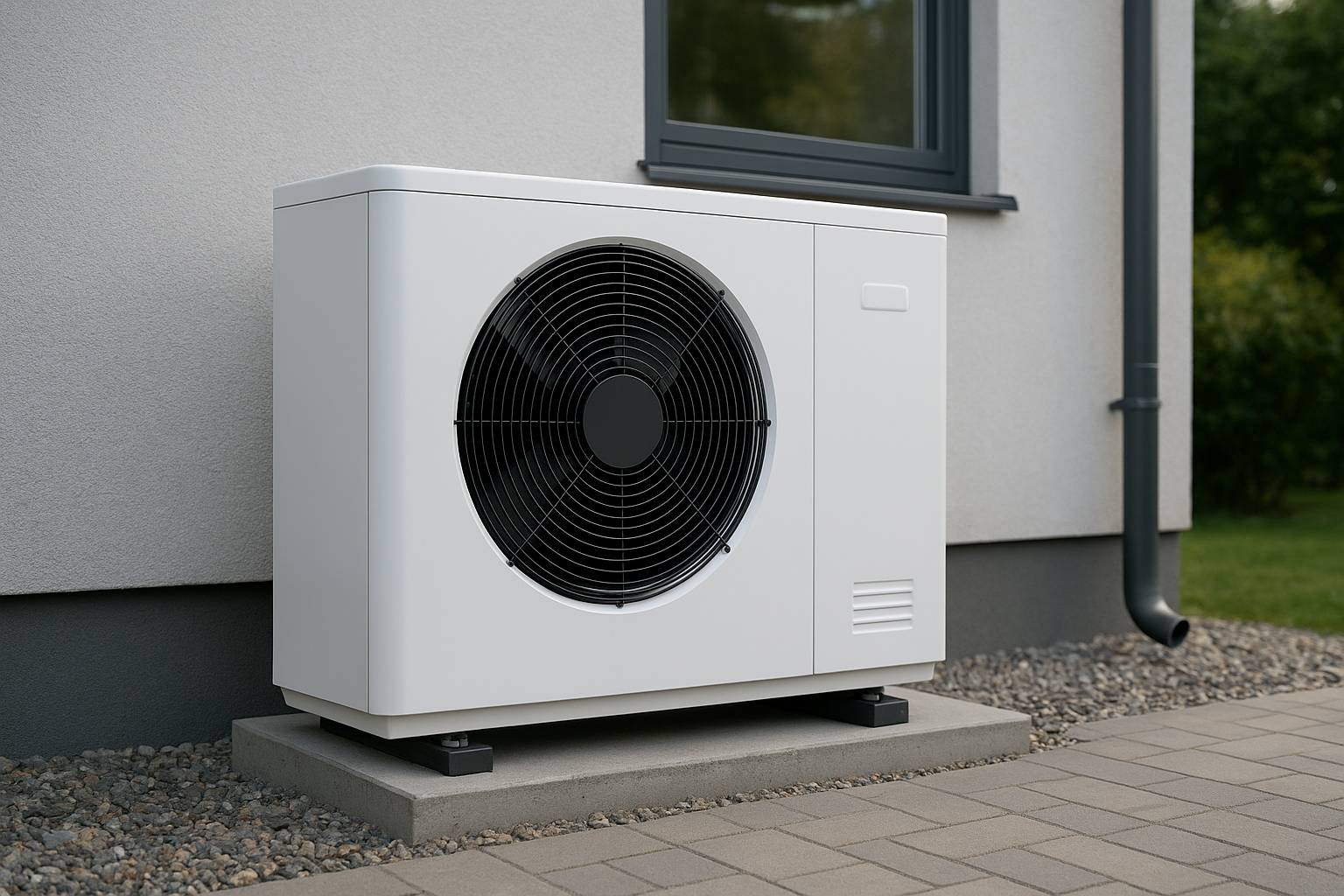 Värmepump utomhus intill en villa